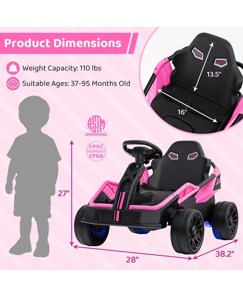 Hongge 12V Electric Ride-On Utv Car with Remote Control, Music, and Lights for Big Kids - Pink
