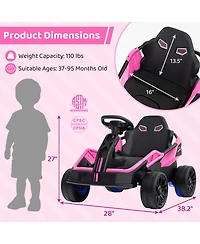 Hongge 12V Electric Ride-On Utv Car with Remote Control, Music, and Lights for Big Kids - Pink