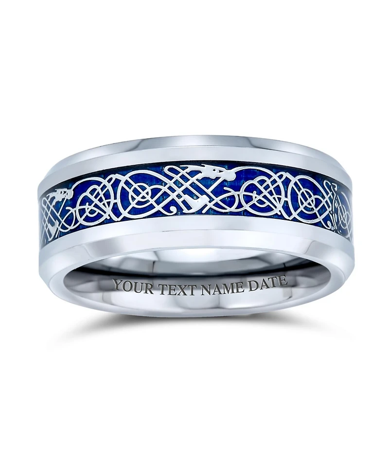 Bling Jewelry Two-Tone Celtic Dragon Knot Carbon Fiber Inlay Band Ring 8MM Titanium