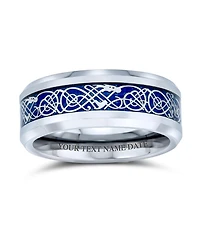 Bling Jewelry Two-Tone Celtic Dragon Knot Carbon Fiber Inlay Band Ring 8MM Titanium