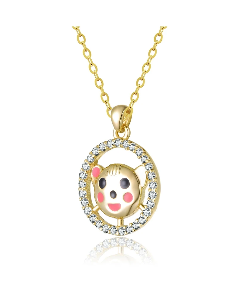 GiGiGirl 14K Gold Plated with Black Eyes Multi Color Enamel Bear Face Round Pendant Necklace For Kids
