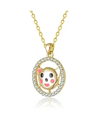 GiGiGirl 14K Gold Plated with Black Eyes Multi Color Enamel Bear Face Round Pendant Necklace For Kids