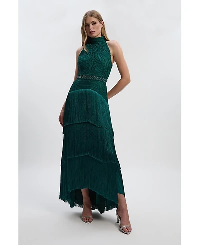 Karen Millen Women's Beaded Halter Neck Woven Maxi Dress