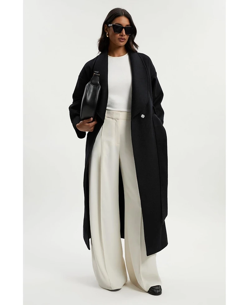 Karen Millen Women's Brushed Wool Wrap Tailored Maxi Coat