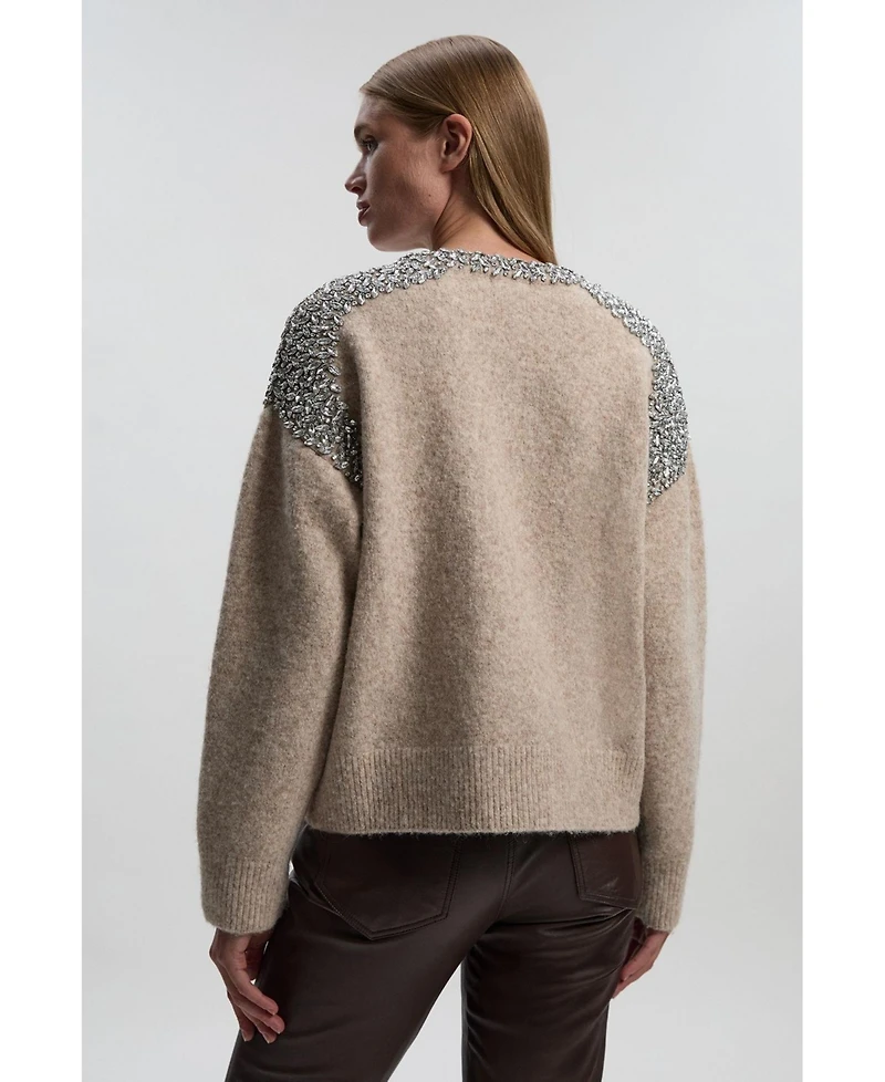 Karen Millen Women's Embellished Trim Cosy Knit Jumper