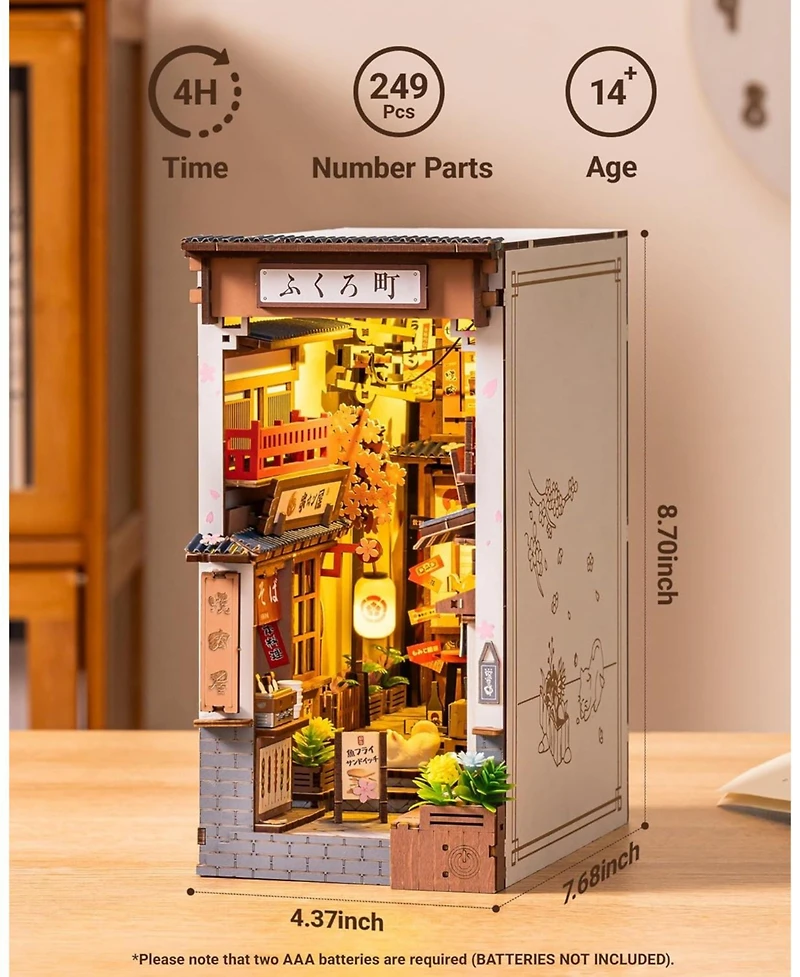 Robotime 3D Puzzle, Sakura Wine Alley Wooden Model with Accessories, Decorative Bookend Stand for Kids Adults, Multicolored, 4.37"7.67"8.7&#