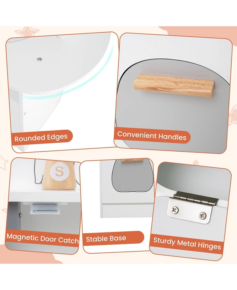 Hongge Corner Wooden Play Kitchen with Coffee Maker, Sink, and Slide for Kids - White