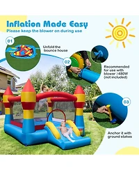 Hongge 3-in-1 Kids Bounce House with Slide, Basketball Hoop, and Large Jump Area (No Blower)