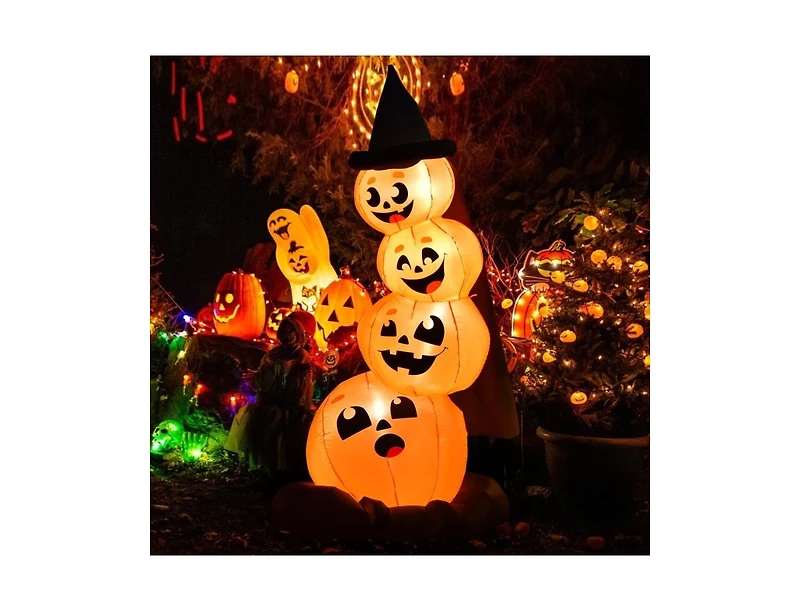 Mondawe 7 ft Halloween Inflatable Pumpkin Combo with Witch's Hat and Led Lights