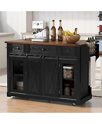Streamdale 58-Inch Wood Farmhouse Kitchen Island with Storage, Sliding Barn Door, Rolling Wheels