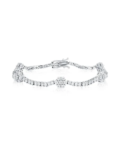 Suzy Levian New York Suzy Levian Sterling Silver Cubic Zirconia Flower Tennis Bracelet