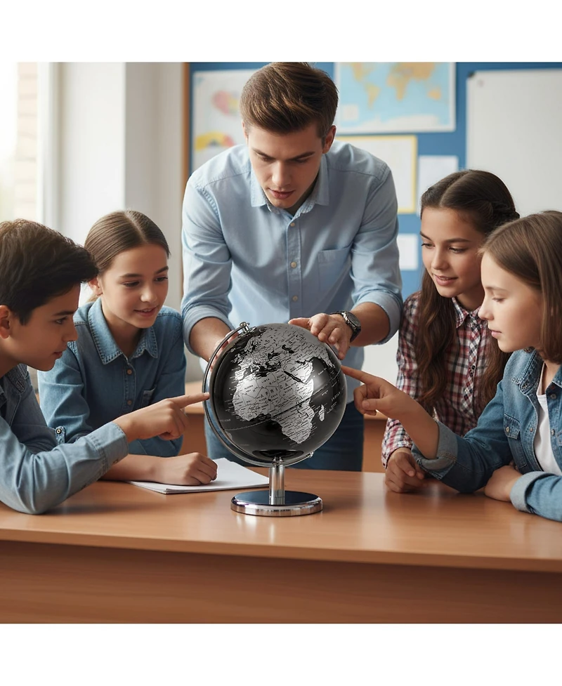 Hongge 8-Inch Decorative World Globe with Modern Metal Stand