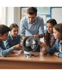 Hongge 8-Inch Decorative World Globe with Modern Metal Stand