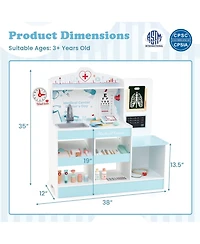 Hongge Wooden Doctor Playset with Stethoscope and Medical Tools for Toddlers Ages 3+ - Blue