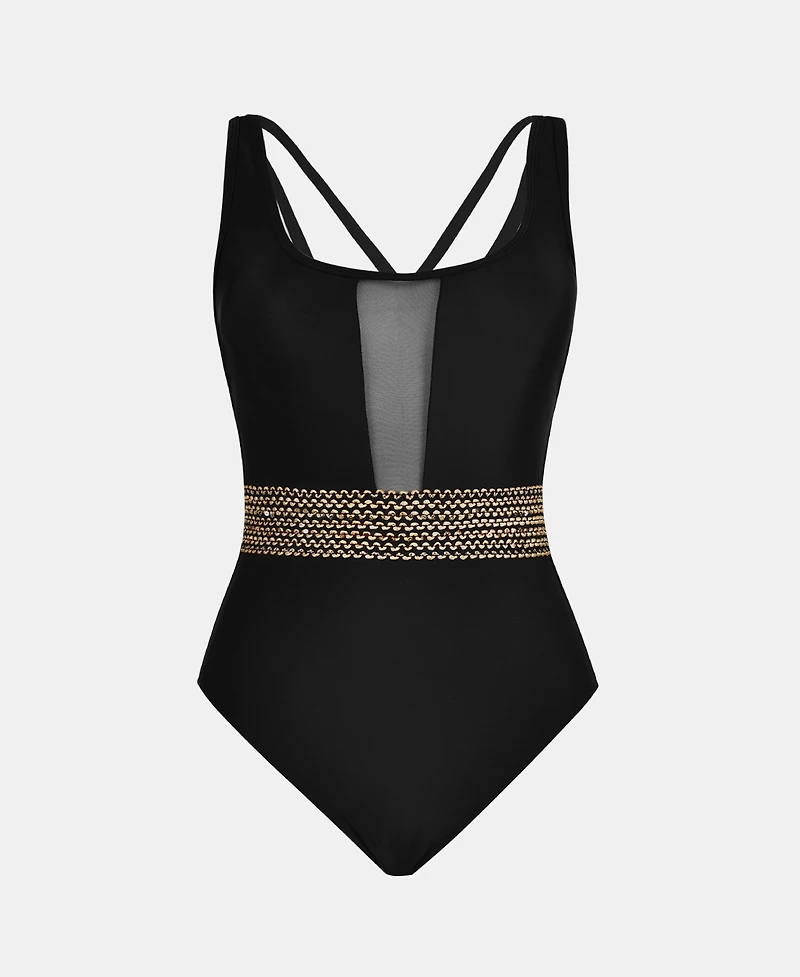 Cupshe Women's Mesh Tummy Control Back Crisscross One Piece Swimsuit