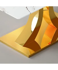 Streamdale Furniture Streamdale Transformable Stainless Steel Gold Base Dining Table, 63"x35", White Glass Top