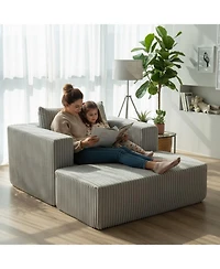 Streamdale Oversized Corduroy Lounge Chair with Ottoman, Modular Deep-Seat Floor Couch - Smoke Grey