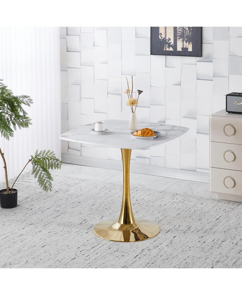 Streamdale Furniture Streamdale 31.5" Square Tulip Dining Table for 2-4 Persons (White & Gold