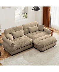 Streamdale Furniture Camel Oversized Modern Velvet Two-Seater Sofa with Ottoman and Pillows