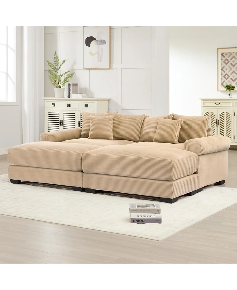 Streamdale Furniture Streamdale 92" Oversized Cloud Modular Sectional Couch, Soft Corduroy, 2 Ottomans, Camel