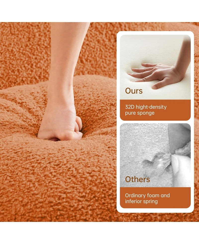 Streamdale L-Shaped Teddy Fabric 2-Seat Boneless Sofa, Curved Armrest, 32D Sponge, Orange