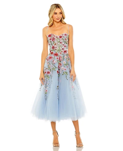 Mac Duggal Women's Bustier Embroidered Floral A-Line Dress