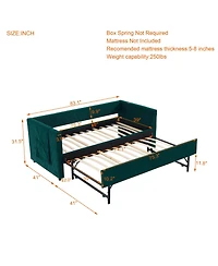Streamdale Furniture Streamdale Twin Upholstered Daybed with Trundle, Usb, Side Pockets, Emerald