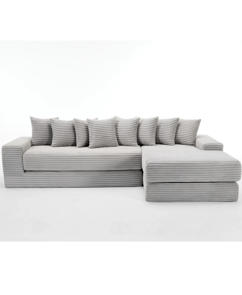 Streamdale Furniture Streamdale Oversize Cloud Couch L-Shape Sofa Convertible Floor Sleeper, No Assembly, 8 Pillows, Gray
