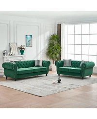Streamdale 3+2 Seater Green Chesterfield Velvet Sofa with Roll Armrest & Nailhead