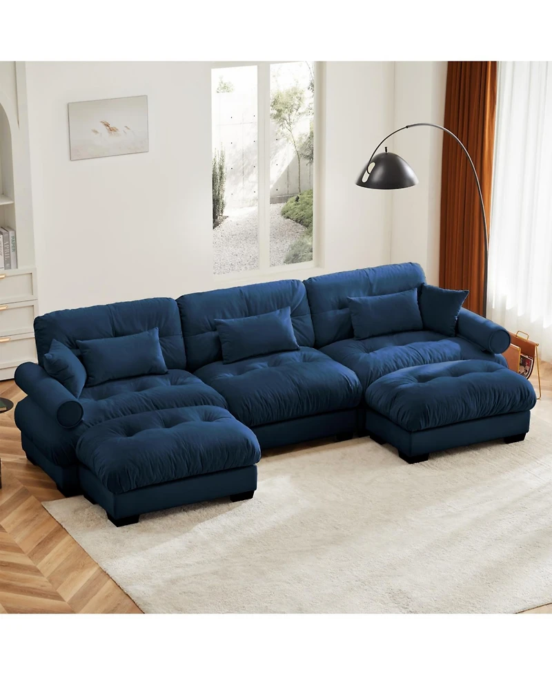 Streamdale U Shape Modular Sectional Sofa Couch with Two Ottomans, Blue
