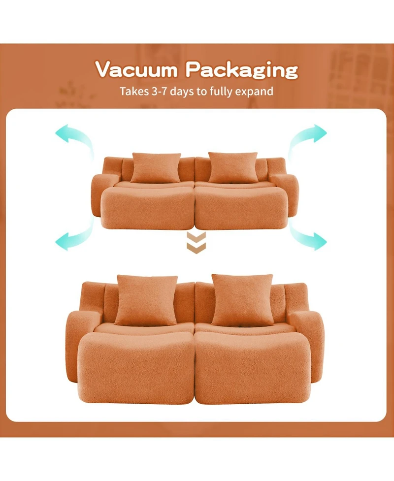 Streamdale Furniture Soft Teddy Fabric Boneless Sofa, Anti-Slip, Curved Armrests, Ergonomic Support, Orange