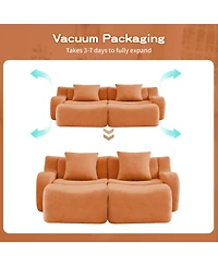 Streamdale Furniture Soft Teddy Fabric Boneless Sofa, Anti-Slip, Curved Armrests, Ergonomic Support, Orange