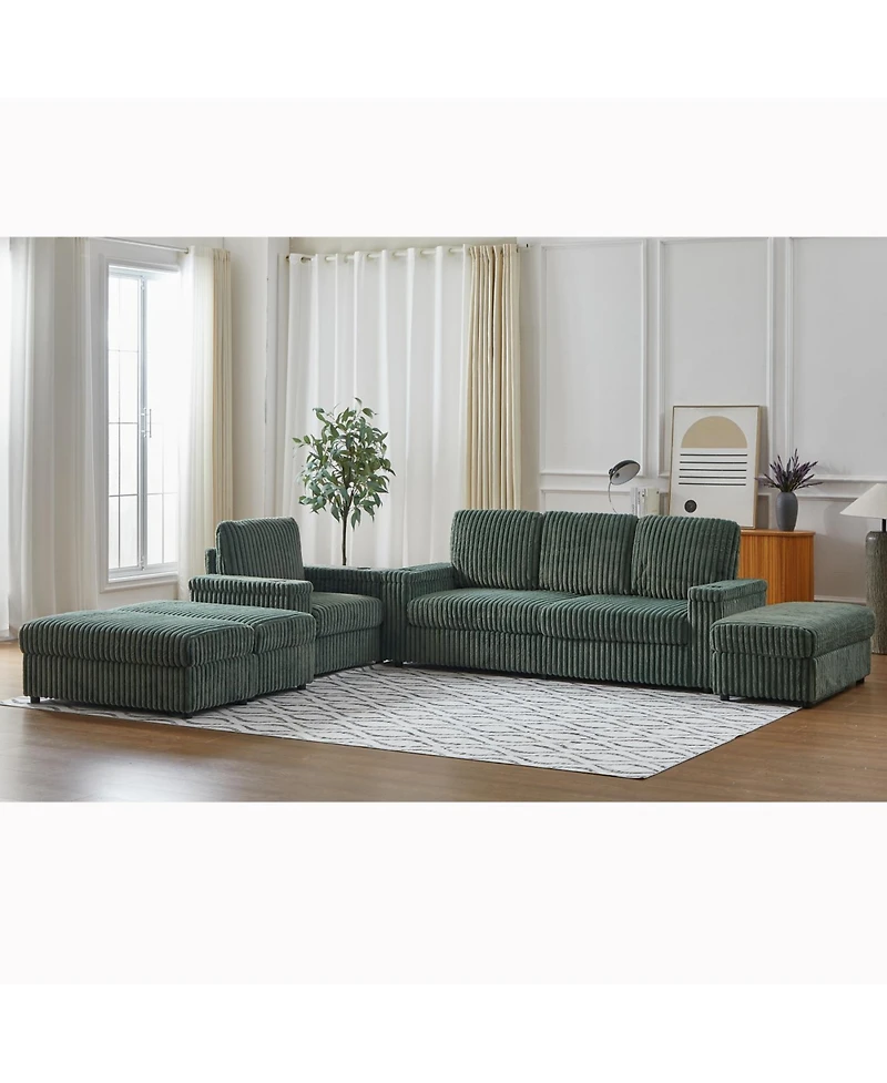 Streamdale Furniture Streamdale Corduroy 3-Seater Sofa with Cup Holders for Living Room