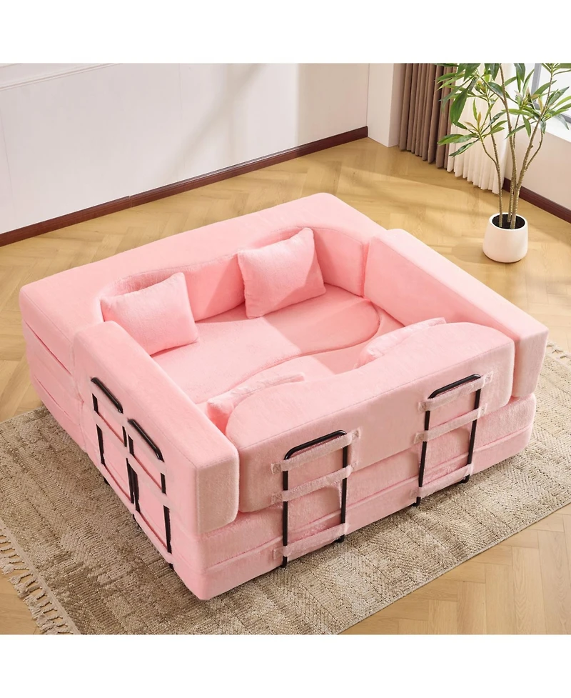Streamdale Furniture 71-inch folding sofa bed, plush, high-density foam, convertible, floor sofa, pink