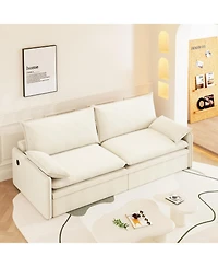 Streamdale 4-Seat Chenille Convertible Sleeper Sofa with Storage, Usb & 2-in-1 Pillow - Beige/White