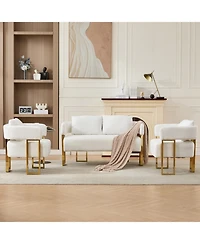 Streamdale Furniture Streamdale Modern Teddy fleece upholstered chair with gold metal legs, White