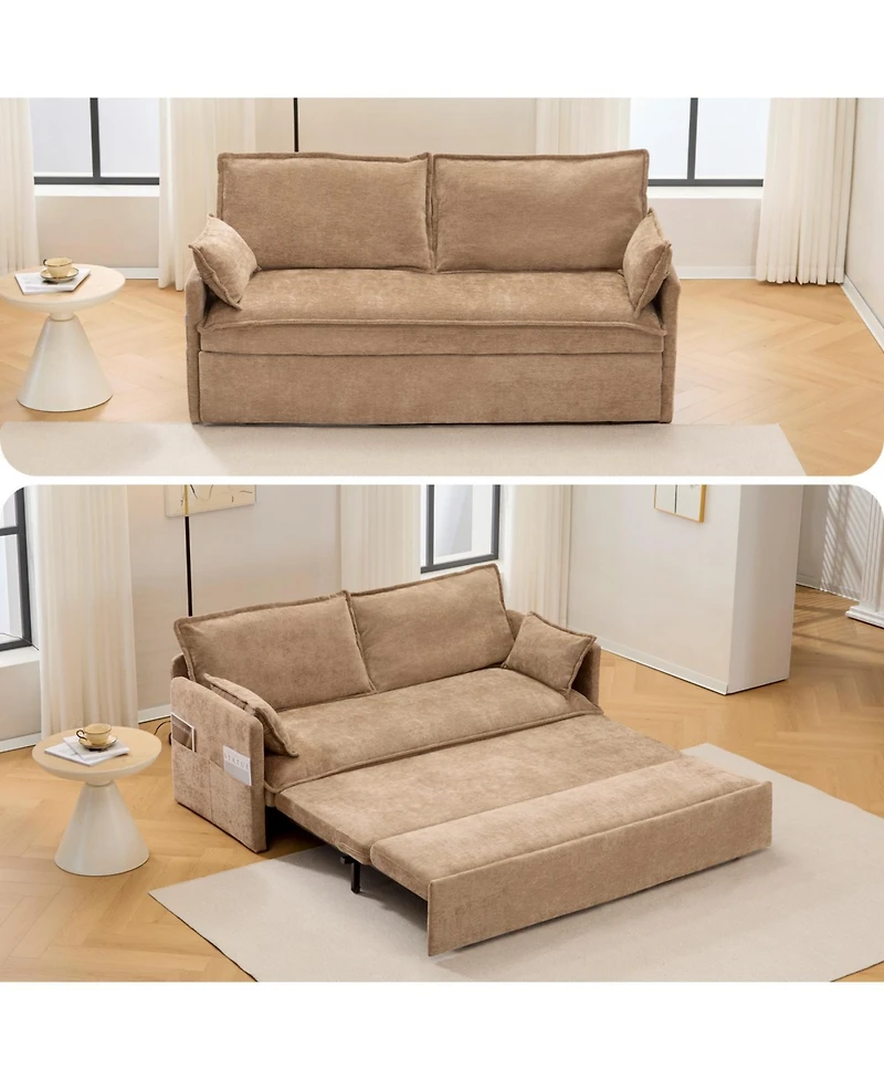 Streamdale Ergonomic Sofa Bed with Storage & Charging - Chenille Convertible Sleeper