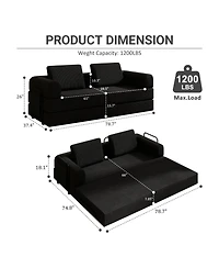 Streamdale Convertible Sleeper Sofa Bed with Pillow - Corduroy Folding Mattress Couch - Black