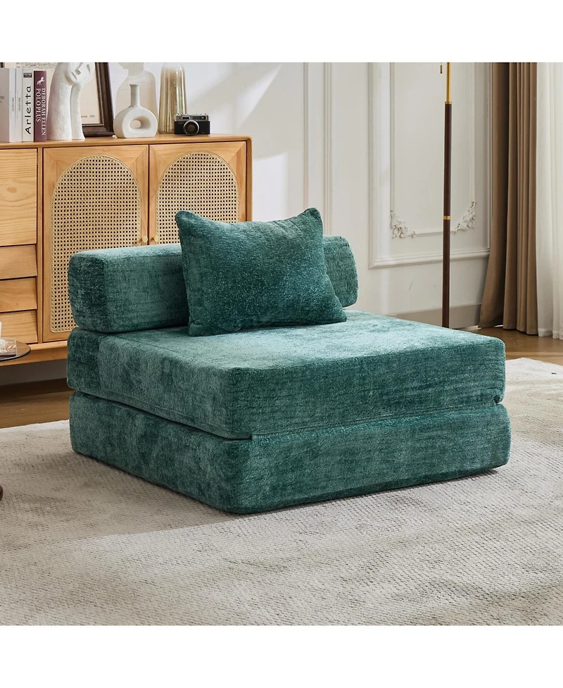 Streamdale Compression Sofa, Convertible Floor Sofa Bed, Single Seater Modular Sectional, Dark Green