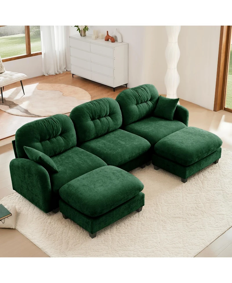 Streamdale Modular U-Shaped Chenille Couch with Ottoman & Pillows, Green