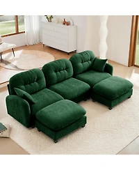 Streamdale Modular U-Shaped Chenille Couch with Ottoman & Pillows, Green