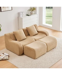 Streamdale Camel Soft Teddy Fabric Boneless Sofa with Anti-Slip Design and Ergonomic Support