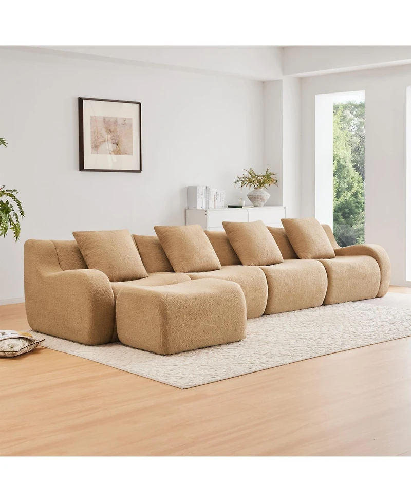Streamdale Furniture L-Shaped 4-Seat Boneless Sofa, Teddy Fabric, No Assembly, Camel