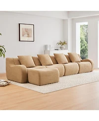 Streamdale Furniture L-Shaped 4-Seat Boneless Sofa, Teddy Fabric, No Assembly, Camel