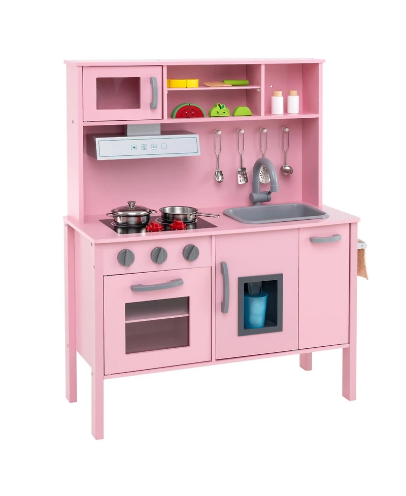 Hongge Wooden Pretend Play Kitchen Set for Toddlers with Accessories - Pink
