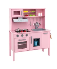 Hongge Wooden Pretend Play Kitchen Set for Toddlers with Accessories - Pink