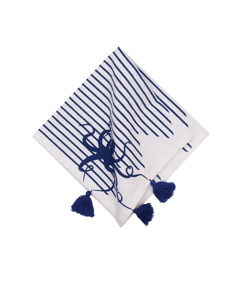 C&F Home Indigo Octopus Stripes and Tassels Machine Washable Napkins Set of 6