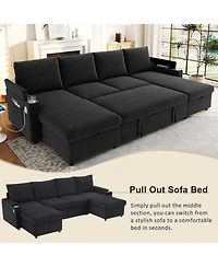 Streamdale Furniture Convertible U-Shaped Sectional Sofa with Storage, Cup Holders & Usb Ports, Black