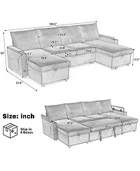 Streamdale Furniture Convertible U-Shaped Sectional Sofa with Storage, Cup Holders & Usb Ports, Black