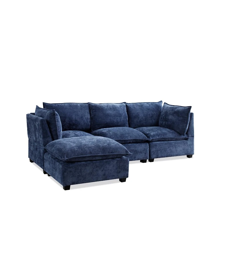 Streamdale Furniture Modern Linen L-Shape Sectional Sofa with Convertible Ottoman - Blue